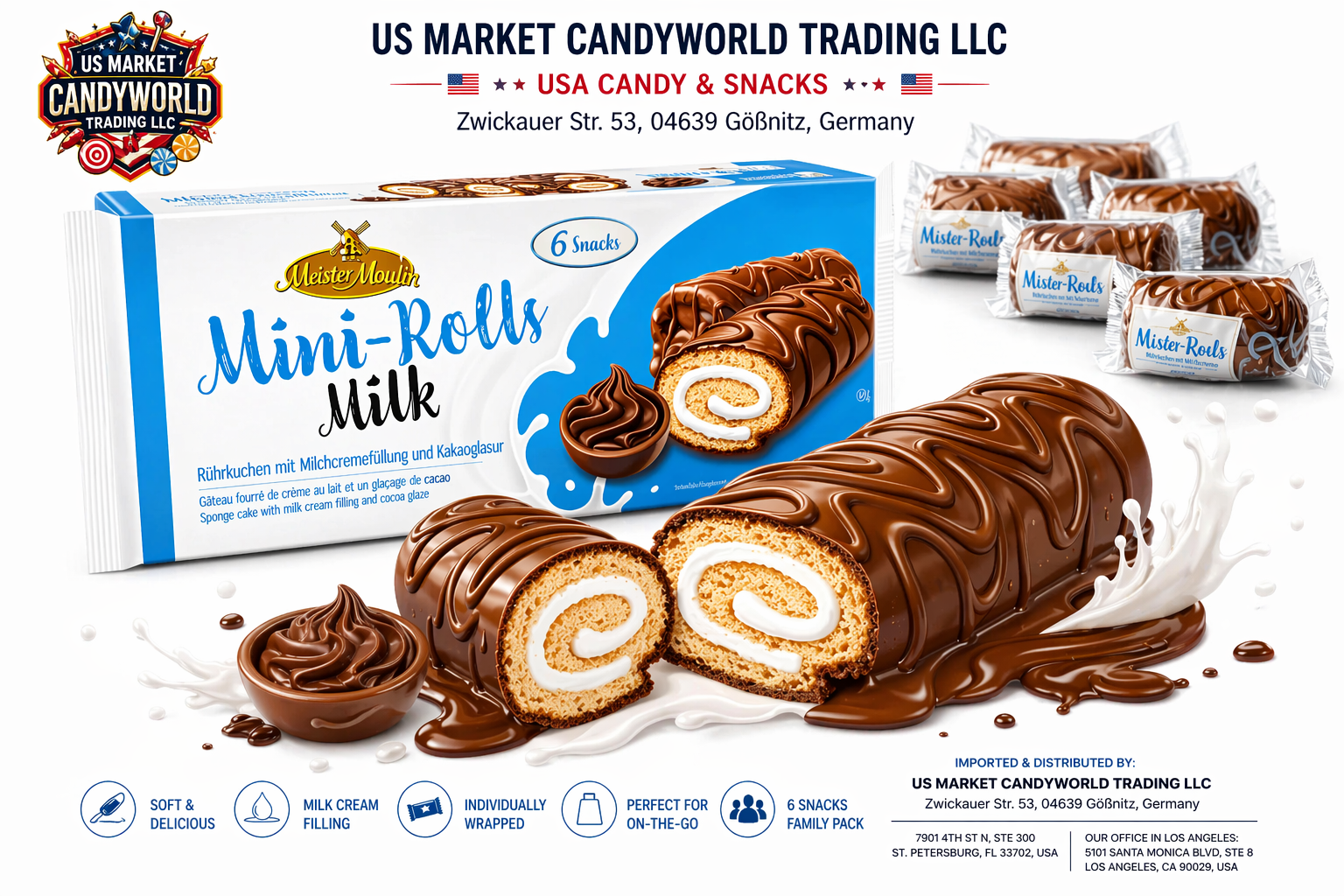Mini-Rolls Milk 7,83oz - 222g - Rührkuchen mit Milchcremefüllung und Kakaoglasur – Florida Candy