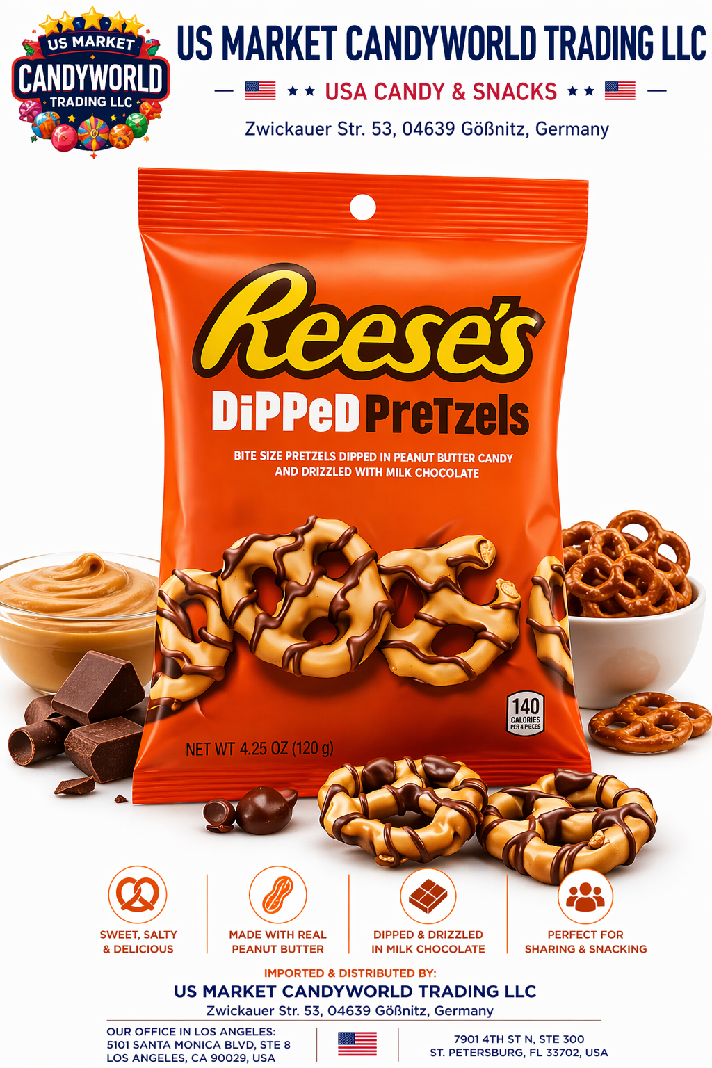 Hersheys Reeses Doppel-Schokopretzeln Beutel (120 g) – Florida Candy