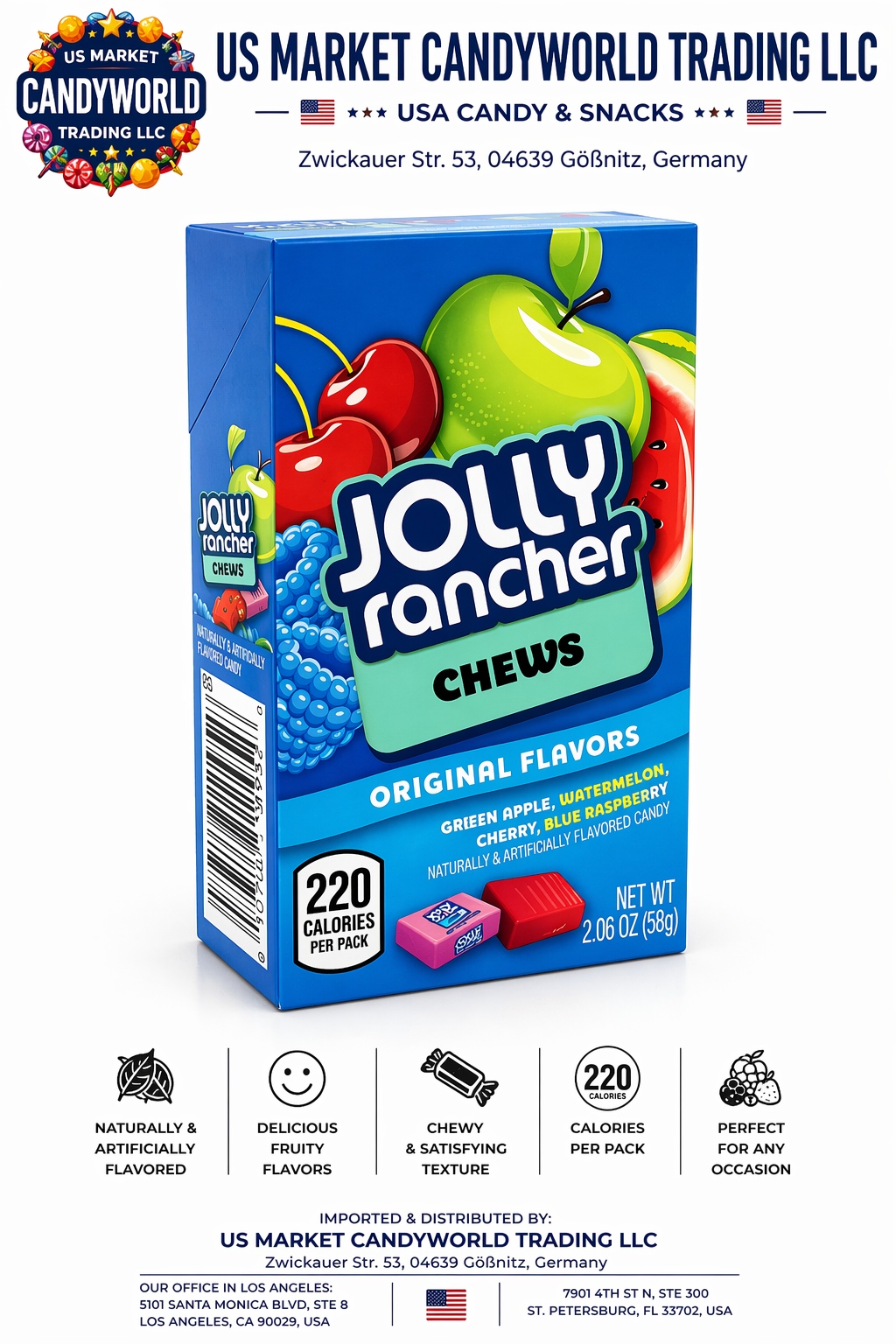 Jolly Rancher Fruchtkaubonbons Originalgeschmack 2,06 oz (58g) (USA-Import) – Florida Candy