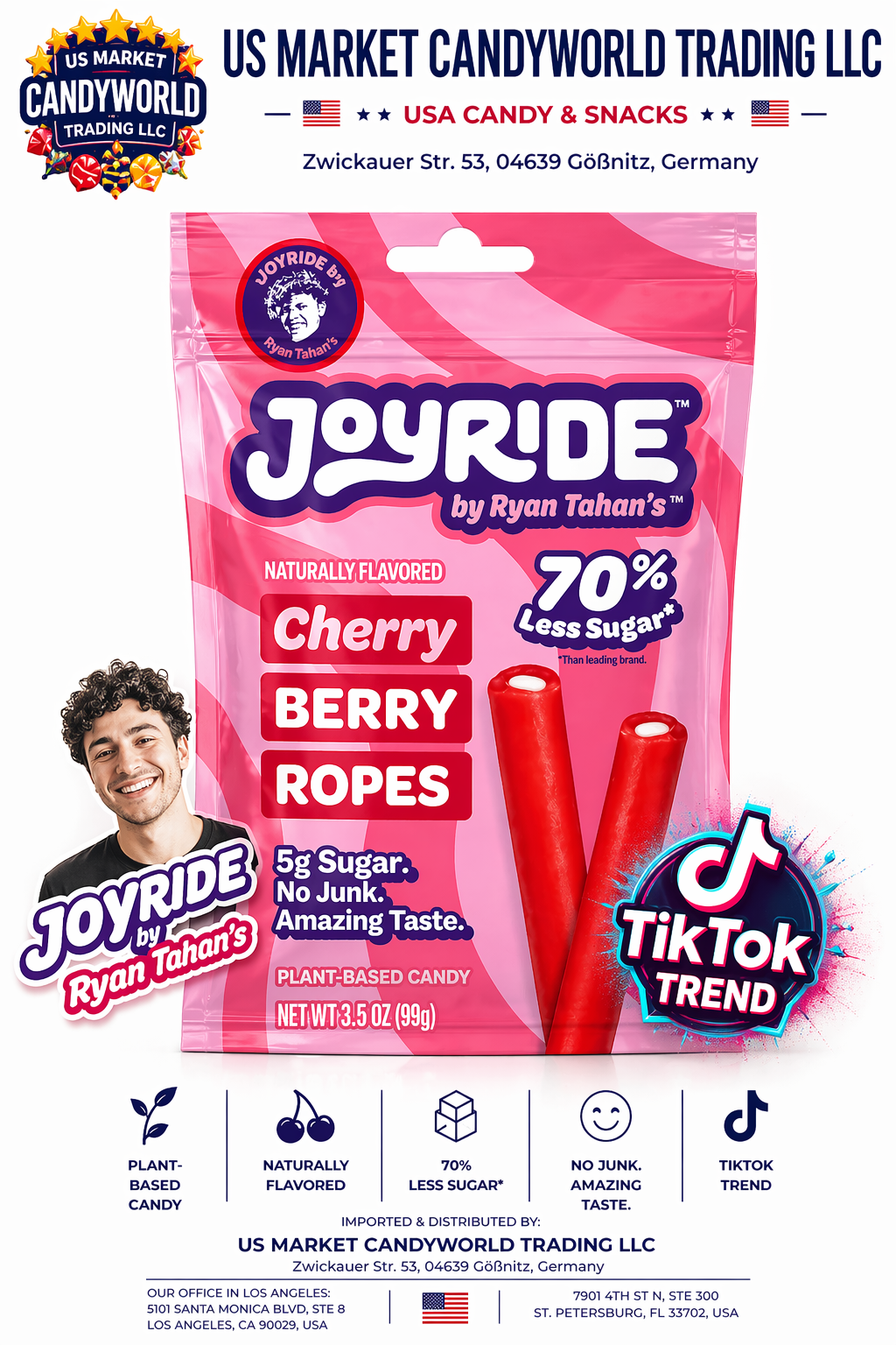 Joyride Cherry Berry Ropes – 99 g (3.5 oz) - (USA) - exklusiv bei uns erhältlich – Florida Candy