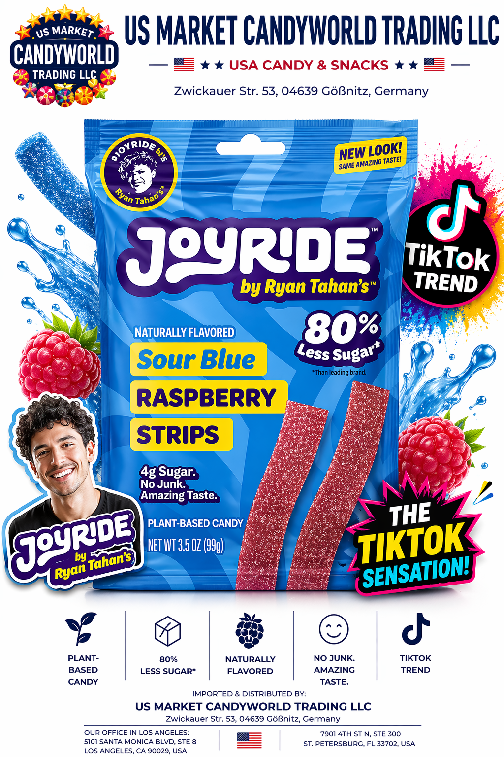 JOYRIDE Sour Blue Raspberry Strips (99 g) – Der virale Candy-Strip aus den USA 💙🔥 – Florida Candy