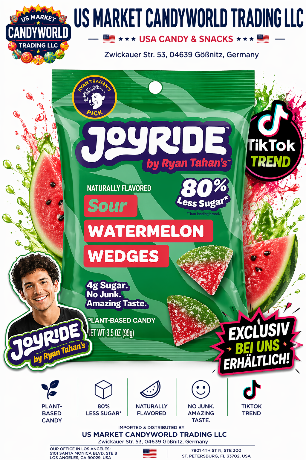 Joyride Sour Watermelon Wedges – 99 g - (3,5oz) - (USA) – Florida Candy