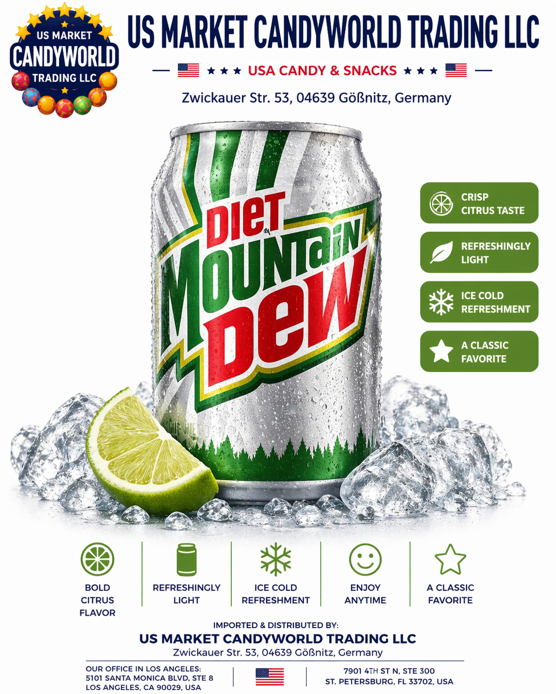 Mountain Dew Diet Mountain Dew - 355 ml - (USA) – Florida Candy