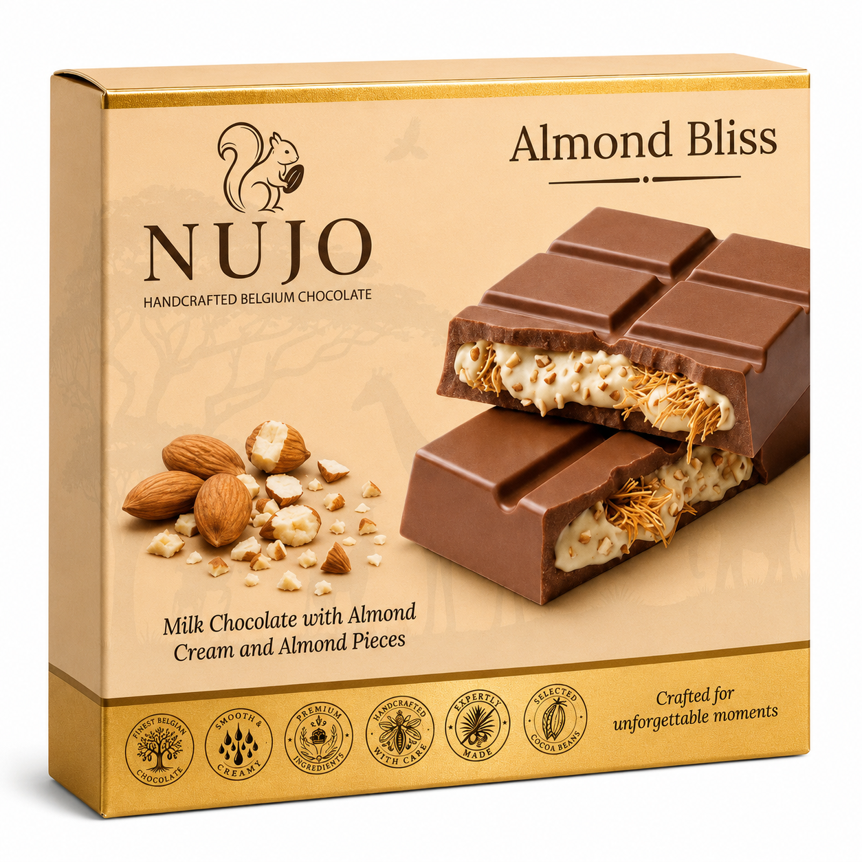 NUJO Almond Bliss – Belgische Milchschokolade mit Mandelcreme & Kadayif